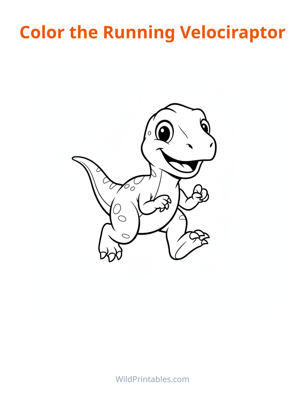 Running Velociraptor Coloring Page — free printable coloring for kids to print and color at home