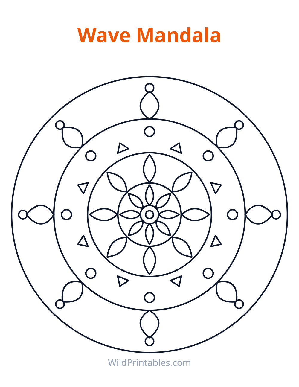 Wave Mandala — free printable mandala for kids to print and color at home