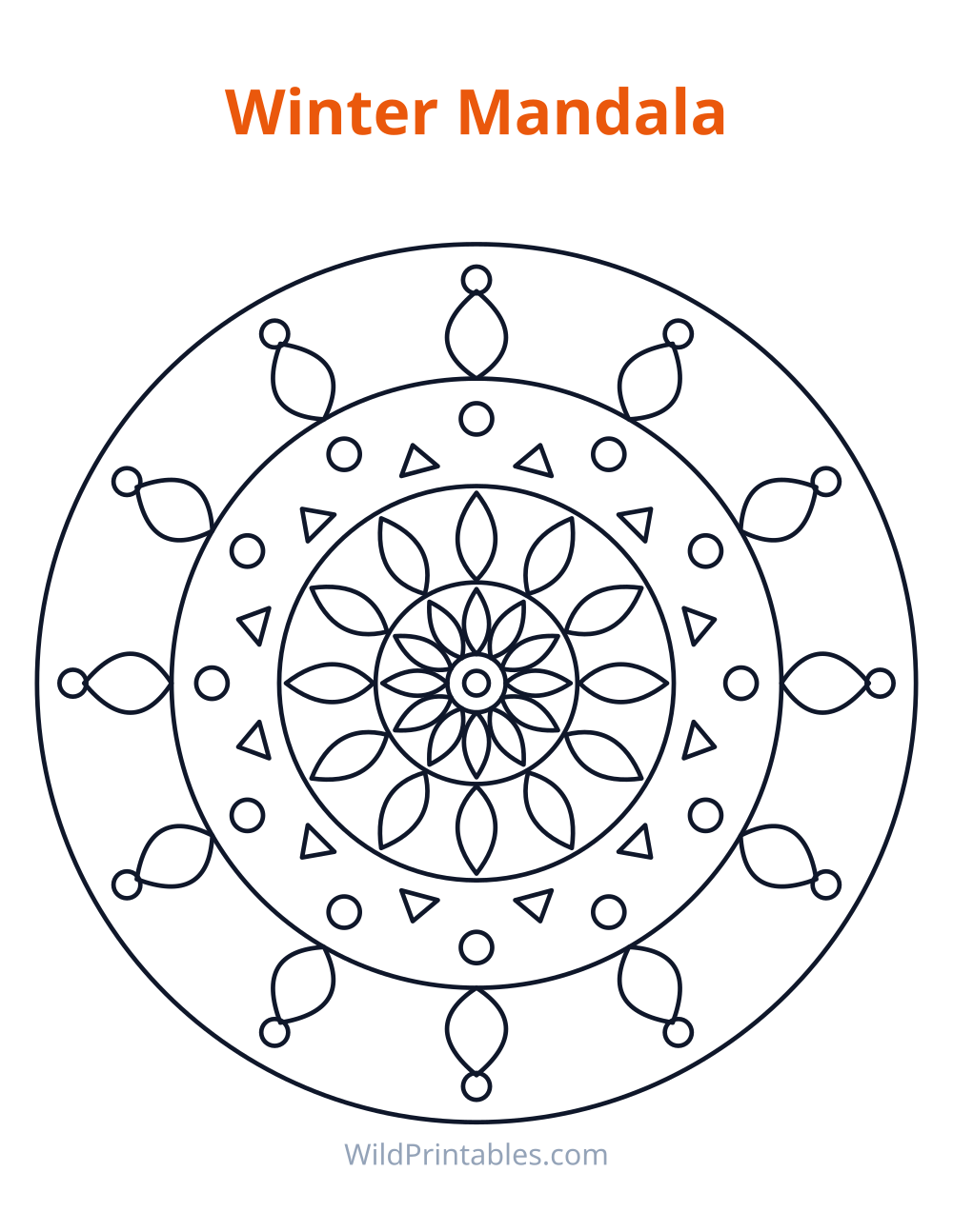 Winter Mandala — free printable mandala for kids to print and color at home