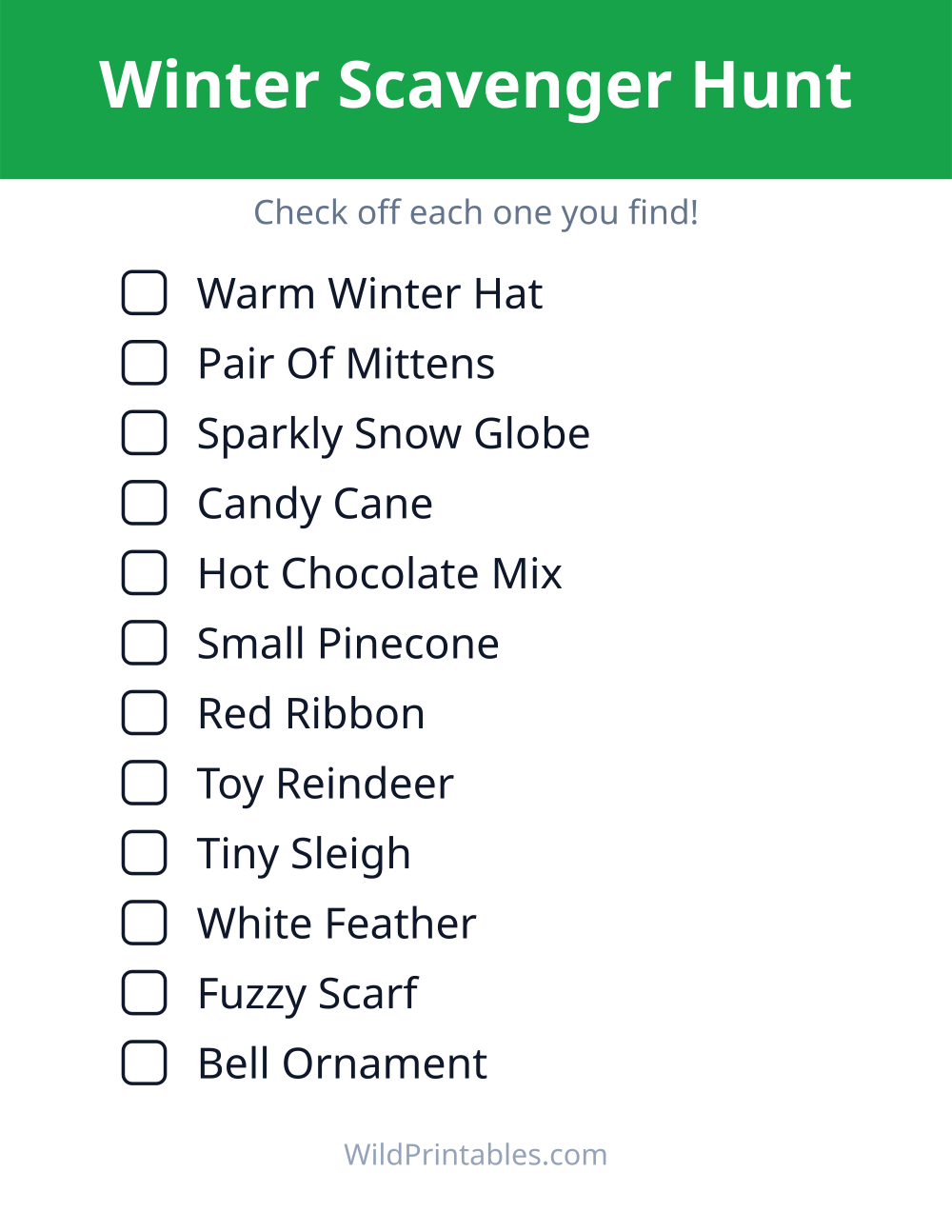 Winter Scavenger Hunt — free printable scavenger hunt for kids