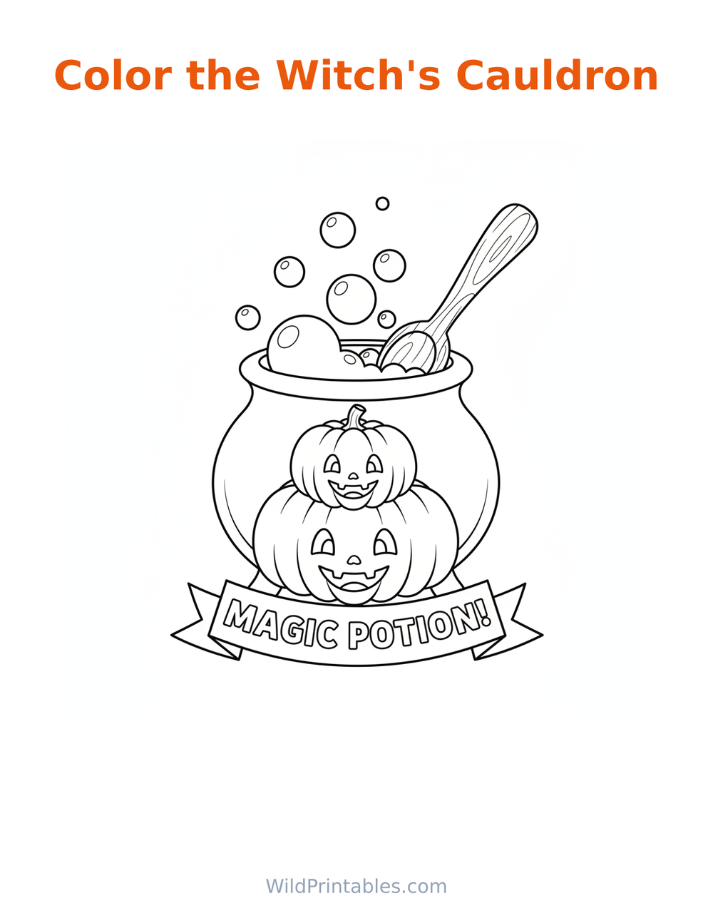 Witch's Cauldron Coloring Page — free printable coloring for kids